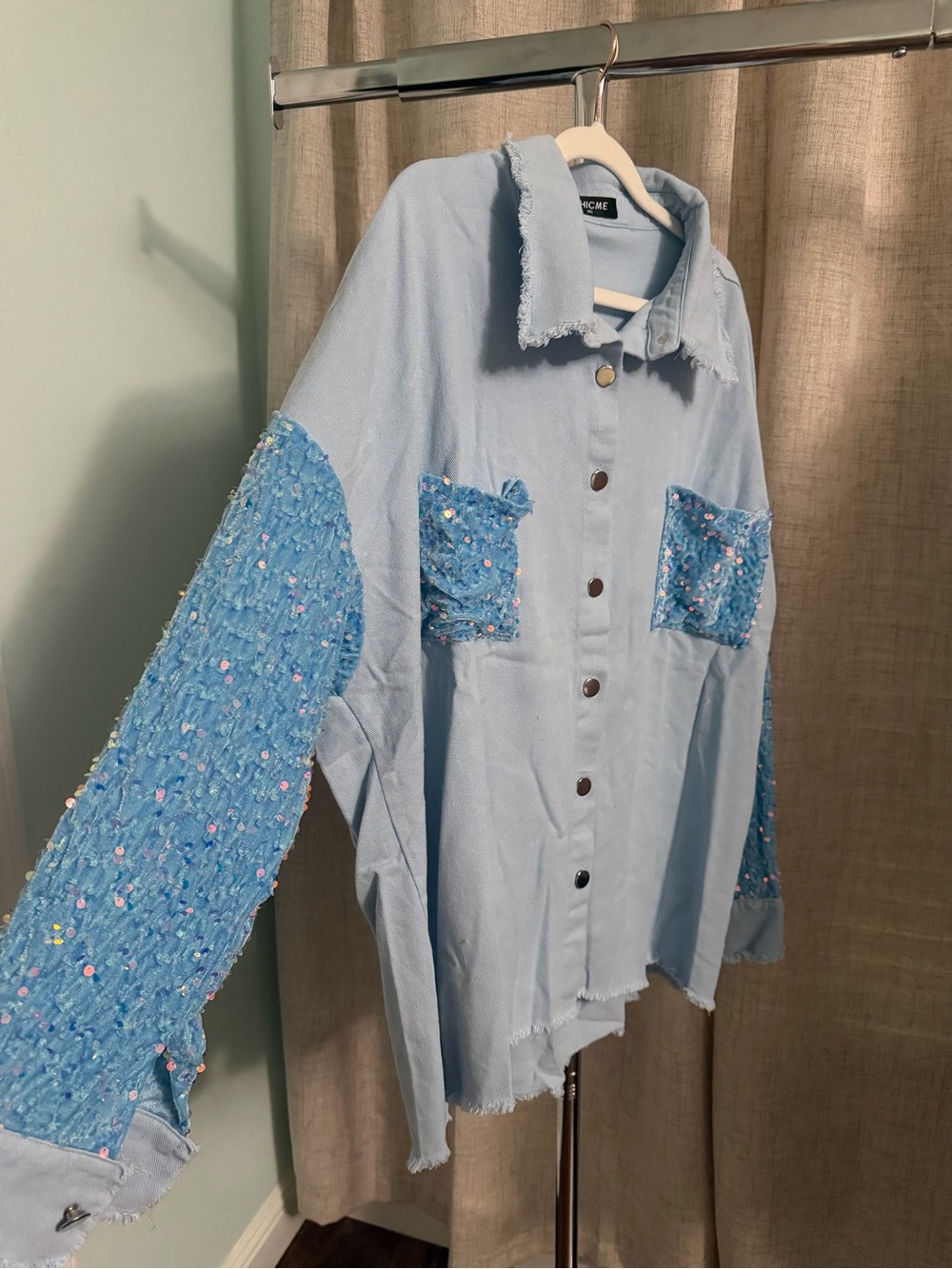 ChicMe Light Blue Button-Up Shirt-Jacket